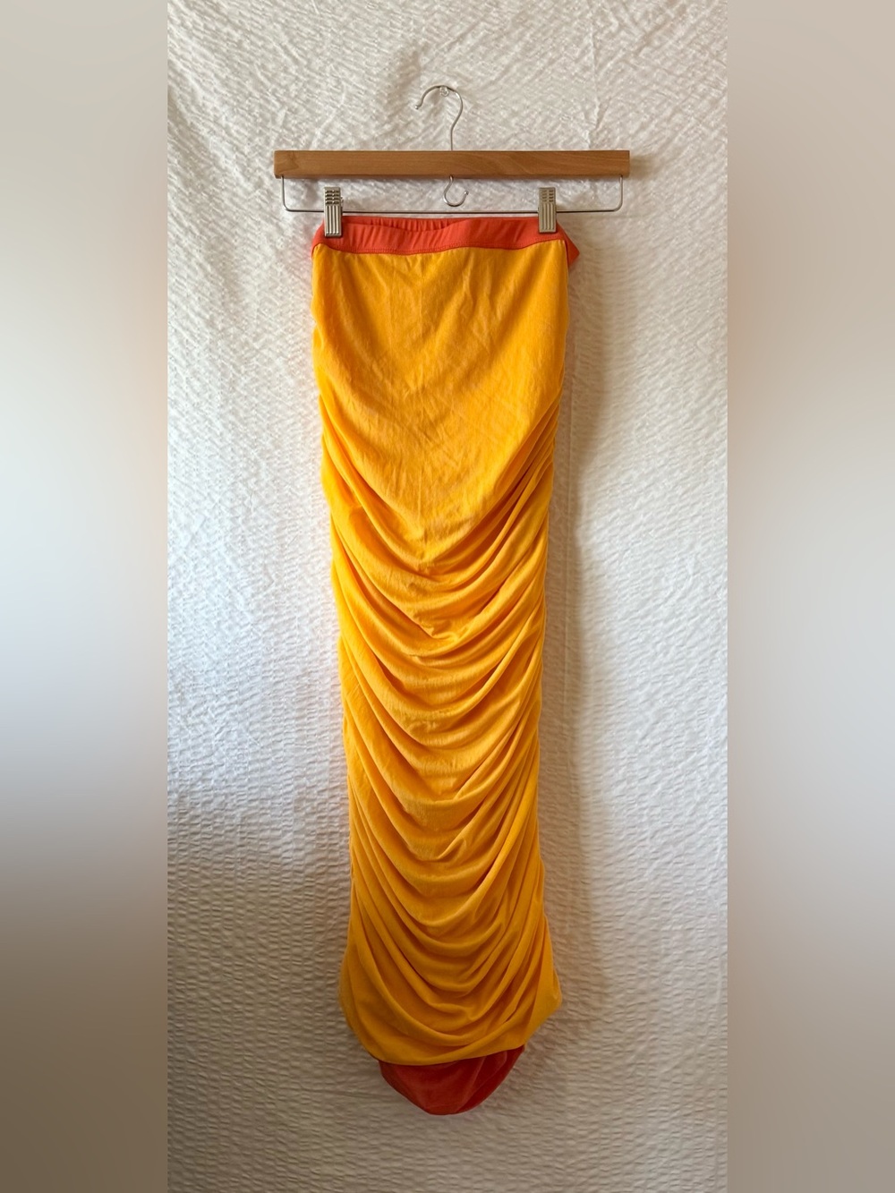 Simon Miller MESH Stretch Midi Pluto Ruched Skirt Sunset Orange Small Luxury - Picture 4 of 9